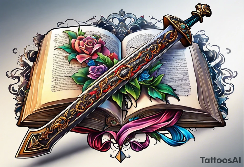 sword coming out of an open bible tattoo idea