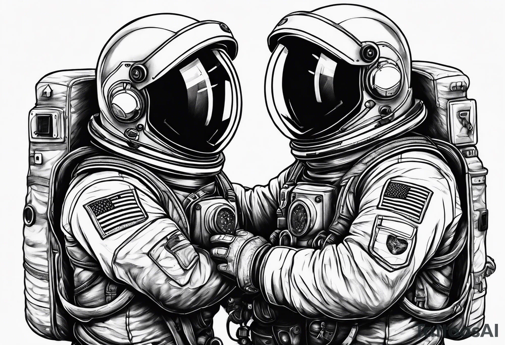 two full length astronauts hugging each other tattoo idea