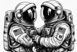 two full length astronauts hugging each other tattoo idea