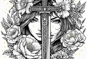 Sword with January, May and June birth flowers wrapped around it. Flowers need to be wrapped around the sword tattoo idea