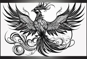 tribal pheonix with long tail curling tattoo idea