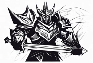 Mordekaiser from league of legends with armored hand in forground tattoo idea