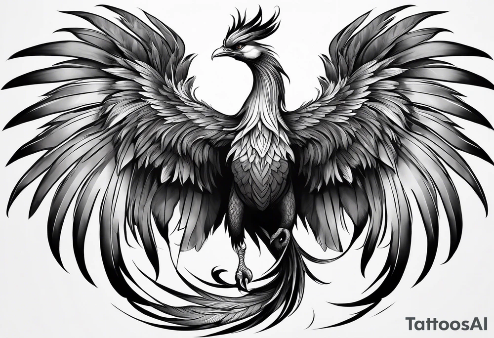 asian elegant long feathered phoenix
with a long neck, with short wings tattoo idea