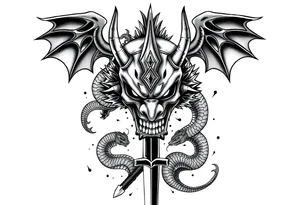 Back Tattoo with An Oni With a broken mask and a Sword, Dragons & snakes tattoo idea