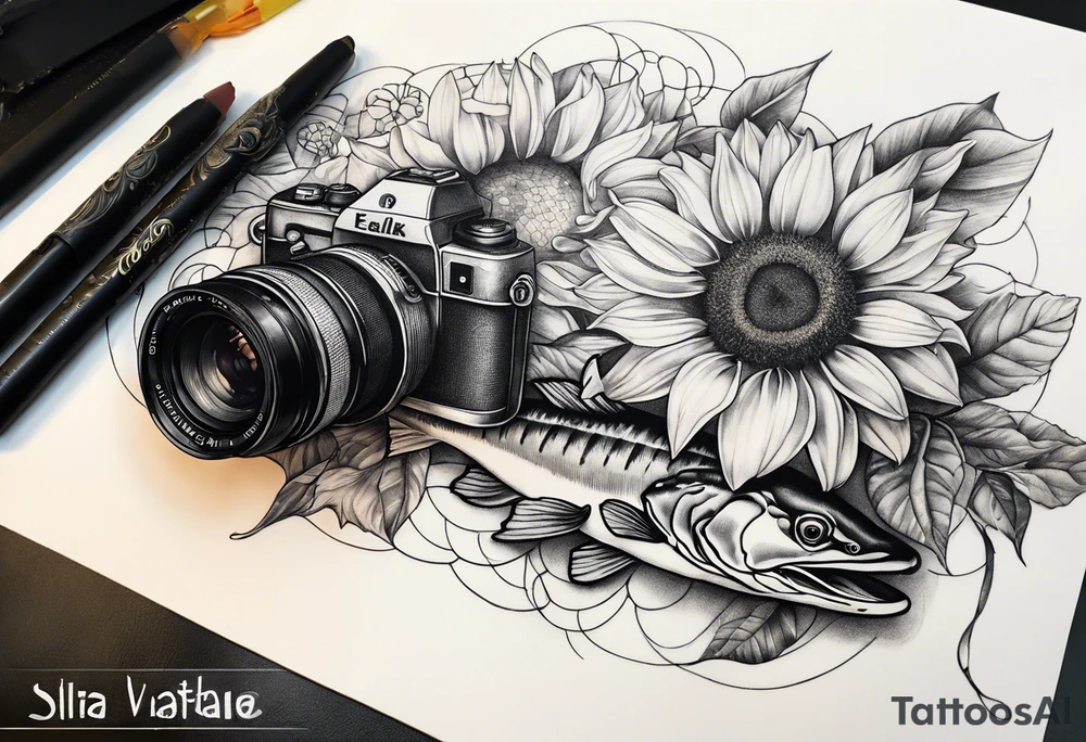 sunflower, camera, fish , éclair tattoo idea
