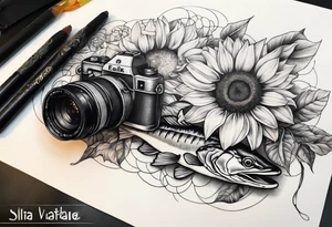 sunflower, camera, fish , éclair tattoo idea