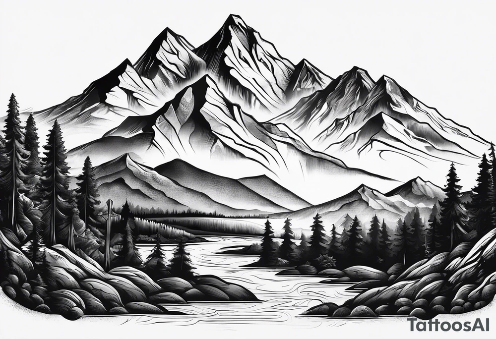 Mountain range on the blade of a chef knife. tattoo idea