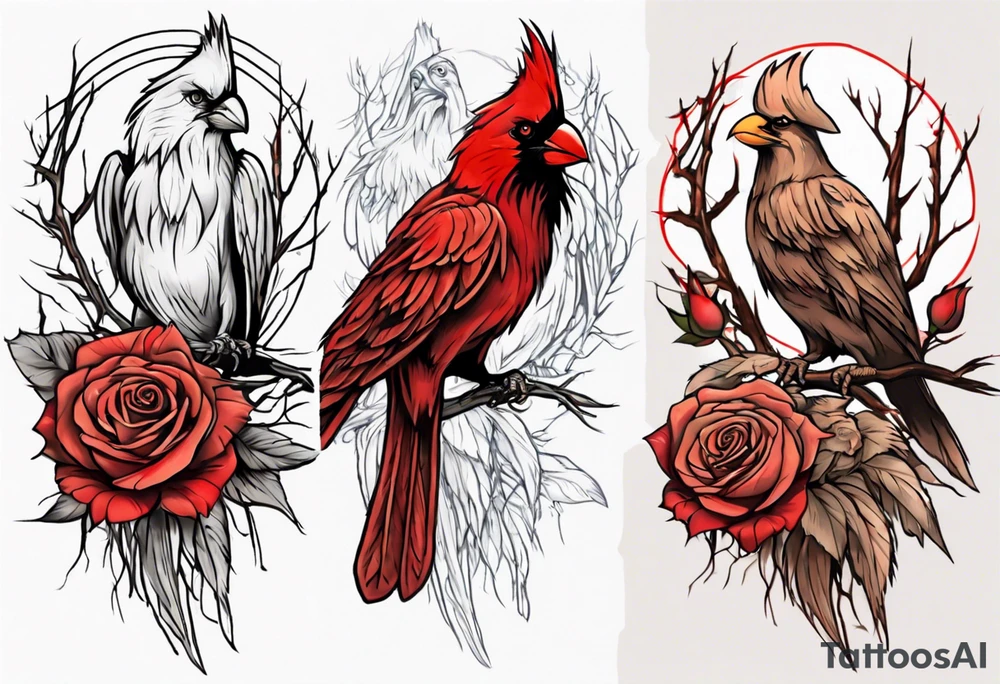 A full sleeve Willow tree with a cardinal holding a rose and a eagle tattoo idea