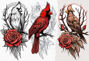 A full sleeve Willow tree with a cardinal holding a rose and a eagle tattoo idea