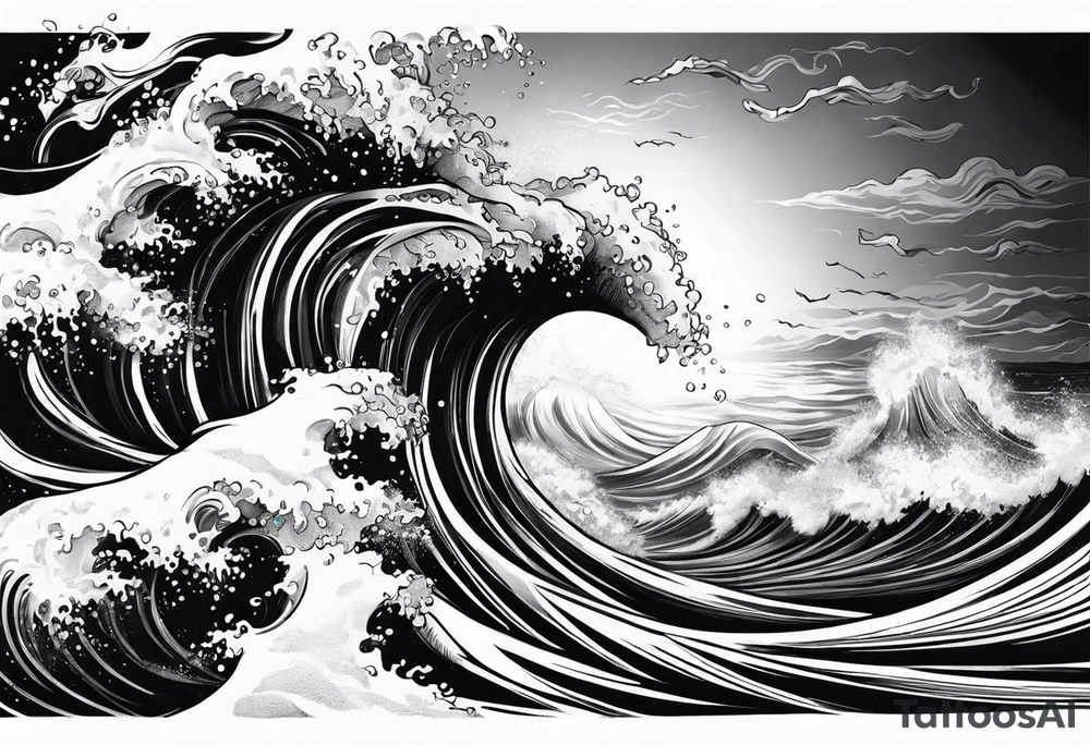 Poseidon steht in einer Welle im Meer tattoo idea