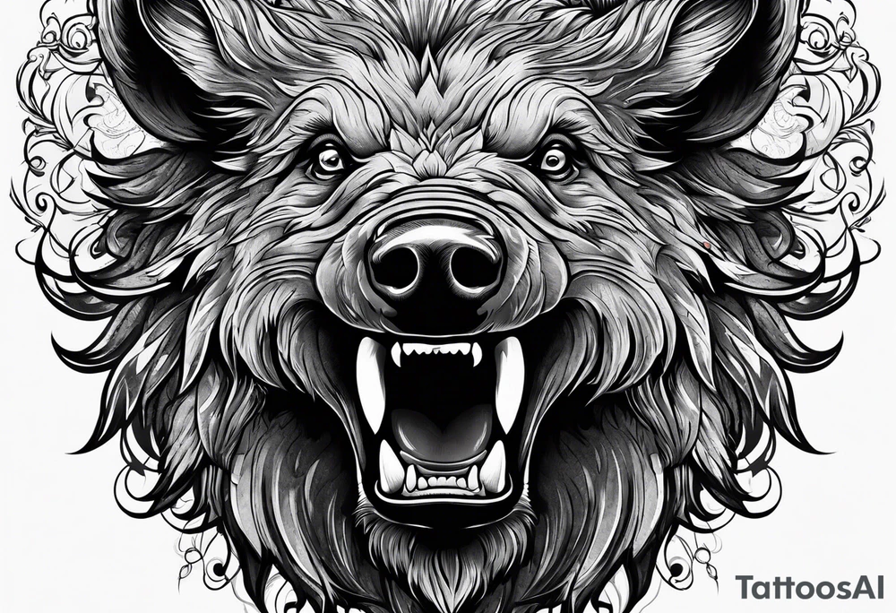 angry boar front tattoo idea