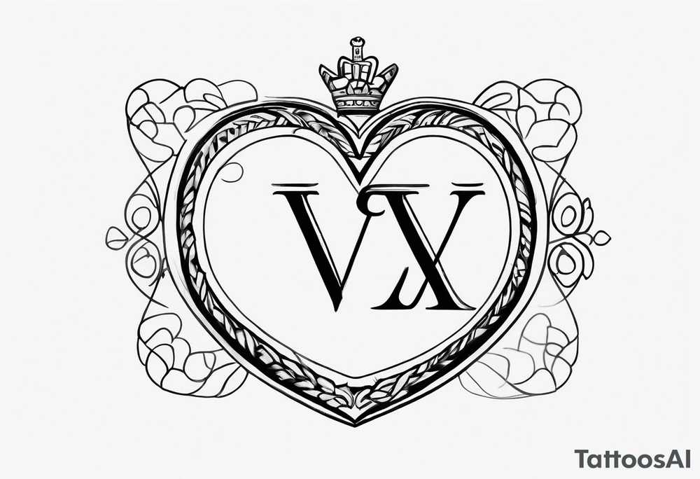 make a tattoo with the initials hj in cursive fineline with a heart and the roman numerals V.XII.MMI tattoo idea