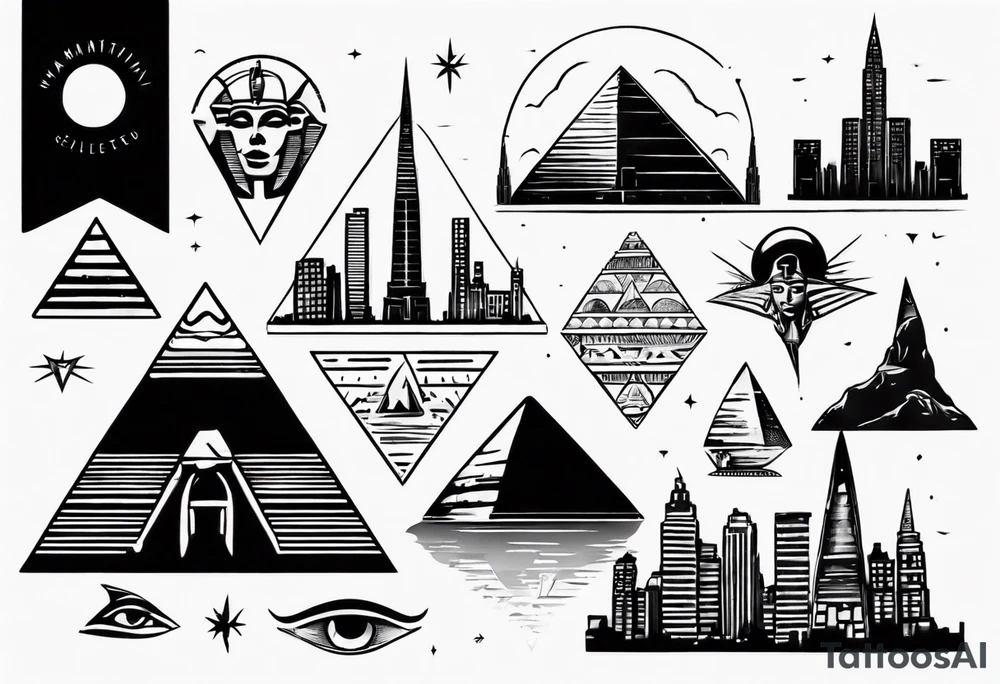 Manhattan skyline with egyptian pyramids tattoo idea