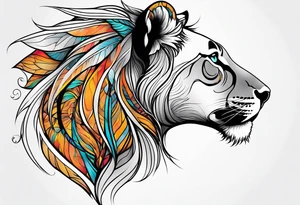 Lioness with wings profile tattoo idea