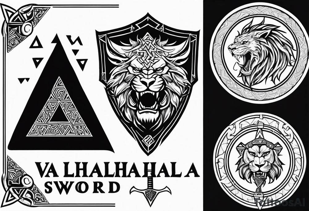 Valhalla sword shield axe Valknut dragon lion tattoo idea Valhalla sword shield axe Valknut dragon lion tattoo idea
