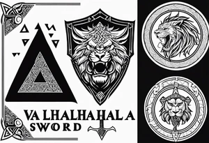 Valhalla  sword shield axe Valknut  dragon lion tattoo idea