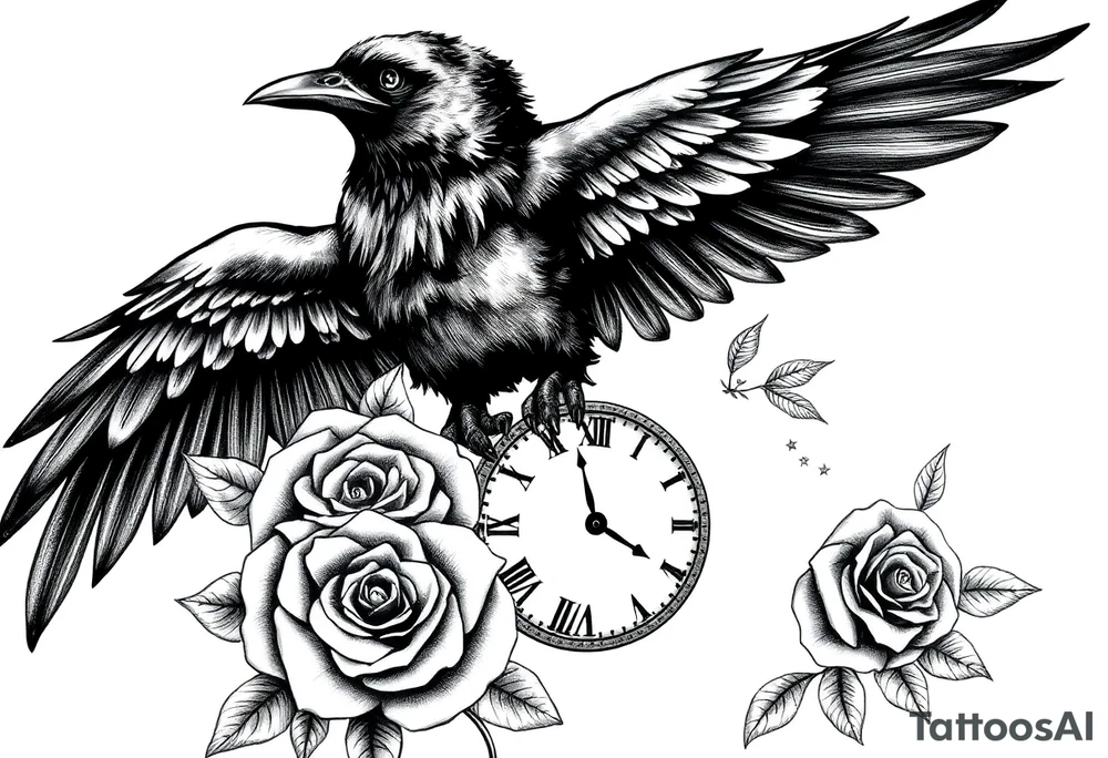 raven,roses,clock. tattoo idea