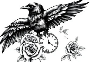 raven,roses,clock. tattoo idea