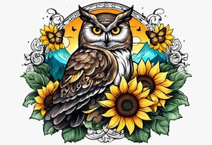 Sleeve with a owl sunflower and butterfly tattoo idea
