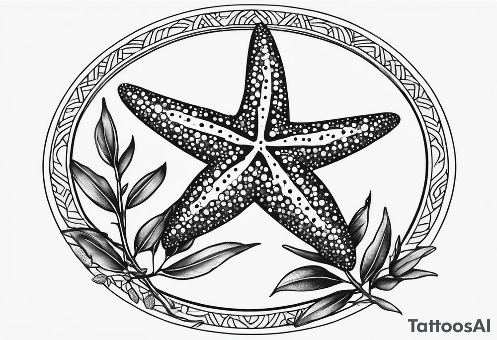 Two Starfish wrapped by olive branch in a circle tattoo idea