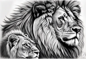 Realistic lion and lioness 
bonding add the date 09/22/2012 into the fur tattoo idea