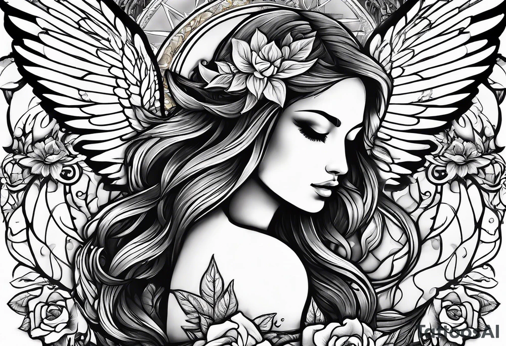 an angel with "my sweet angel" written underneath it tattoo idea