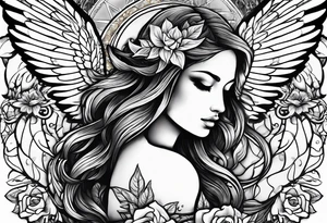 an angel with "my sweet angel" written underneath it tattoo idea