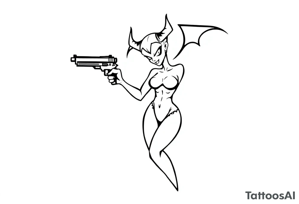 angry succubus holding gun, anime tattoo idea