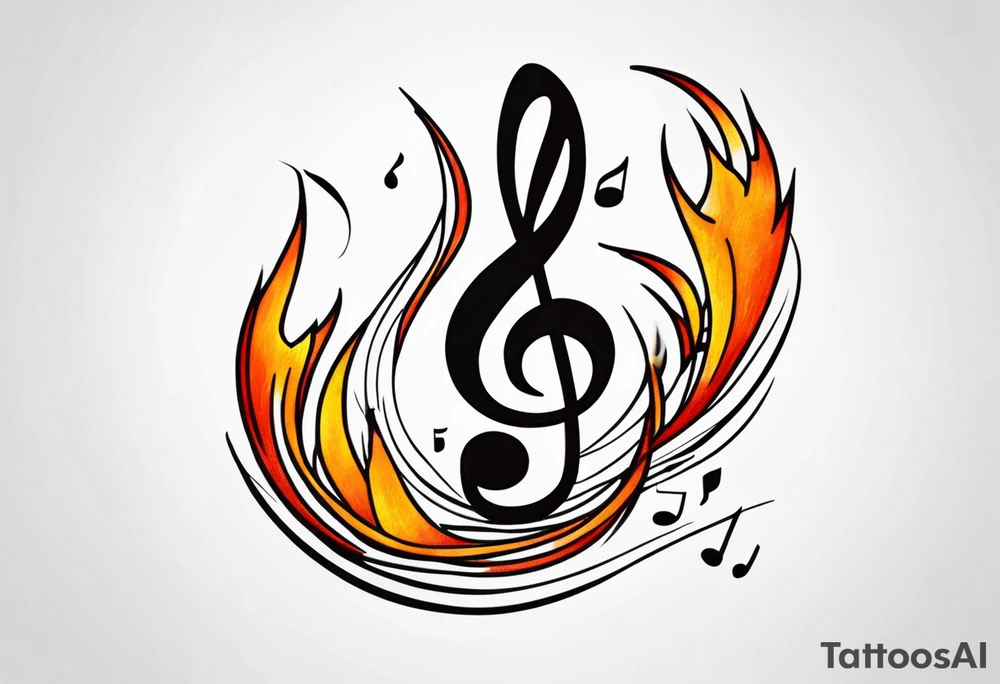 Musical notes on fire tattoo idea
