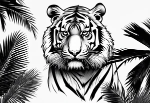 tiger hanging on palm tree tattoo idea