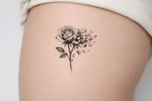 A single rose fading into a broken smashed rose tattoo idea