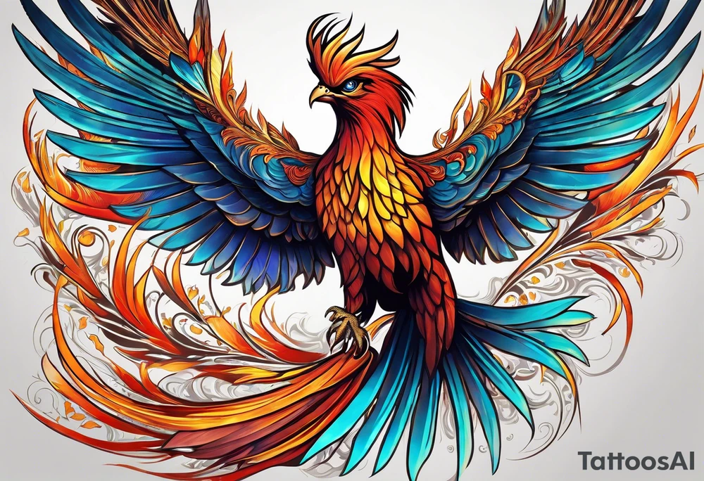 russian firebird phoenix in-flight with very long fancy tail "Isaiah 43: 18-19" tattoo idea