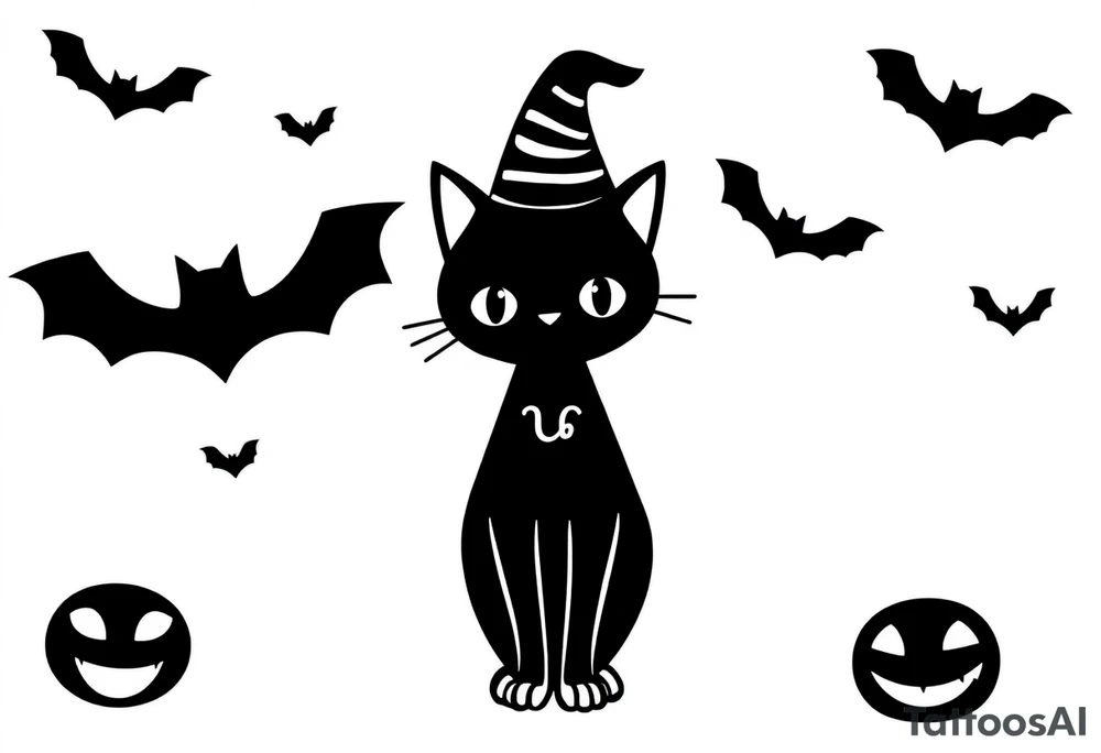 cute Halloween black cat tattoo idea