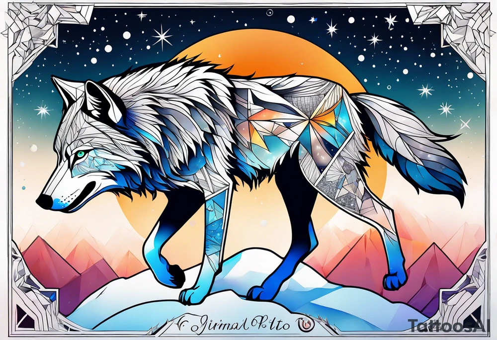 Constellation, animal wolf snow , géométric tattoo idea