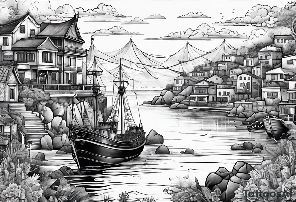 Sea view port tattoo idea