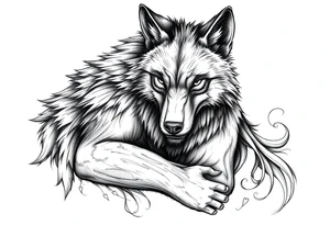 Big bad wolf hugging and puffing tattoo idea