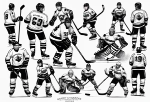 Hockey scene incorporating my children’s names in jerseys tattoo idea