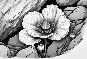 poppy growing out of rock hugging 
rock in support tattoo idea