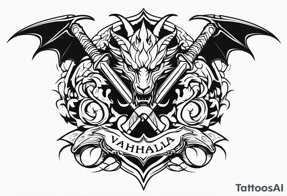 Valhalla sword dragon head axe tattoo idea