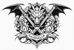 Valhalla sword dragon head axe tattoo idea