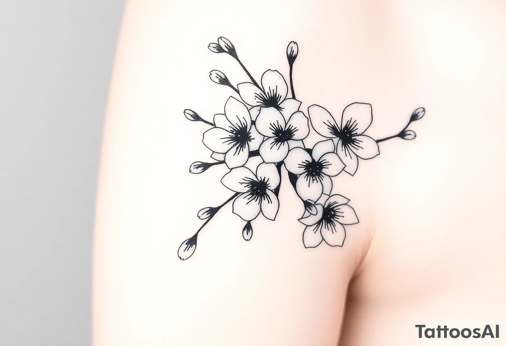 delicate cherry blossoms swirling in spring breeze with petals tattoo idea