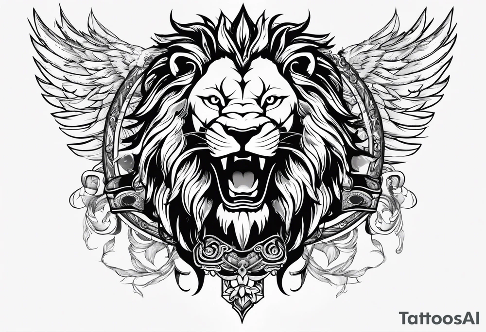 Lion with burned wings and an ouroboros sign tattoo idea