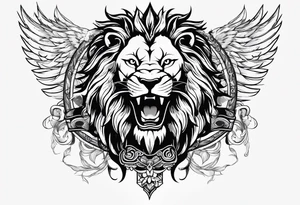 Lion with burned wings and an ouroboros sign tattoo idea