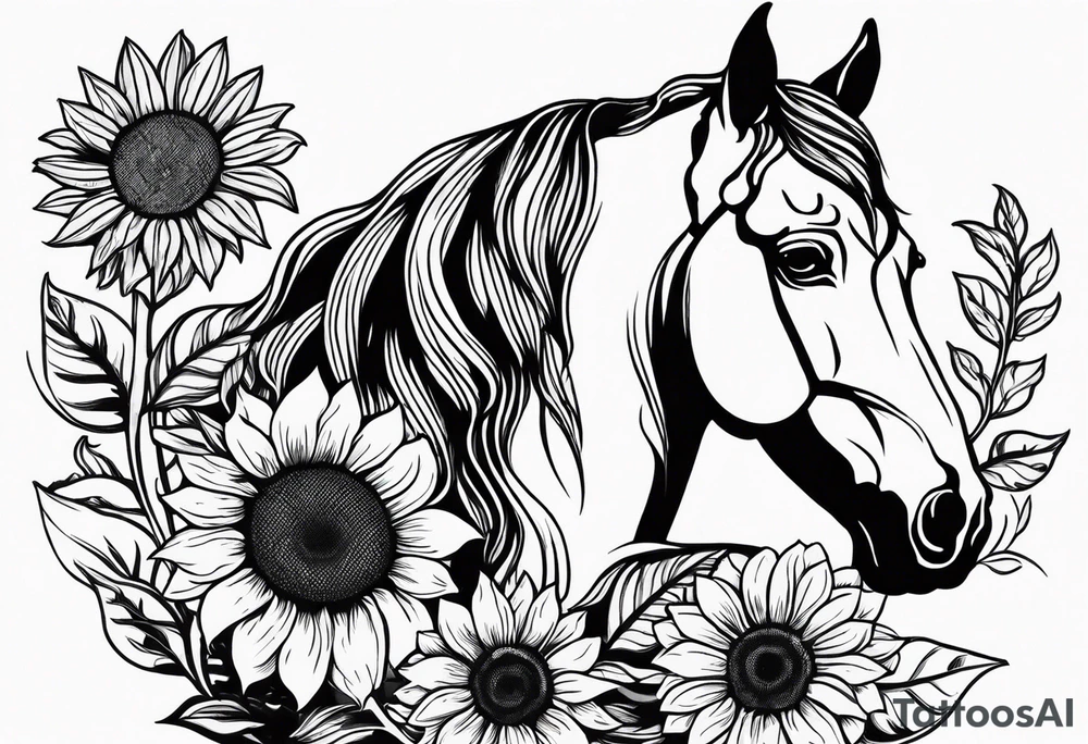 horse head with sunflowers tattoo idea