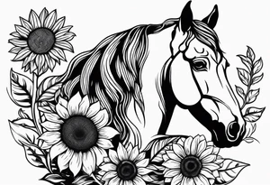 horse head with sunflowers tattoo idea