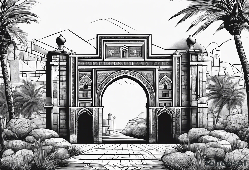 israel town gate vector tattoo idea