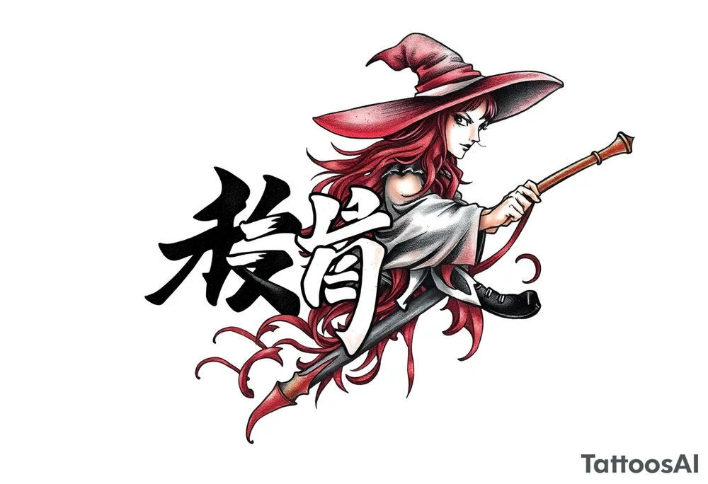 The word “싸이커스” and witch tattoo idea