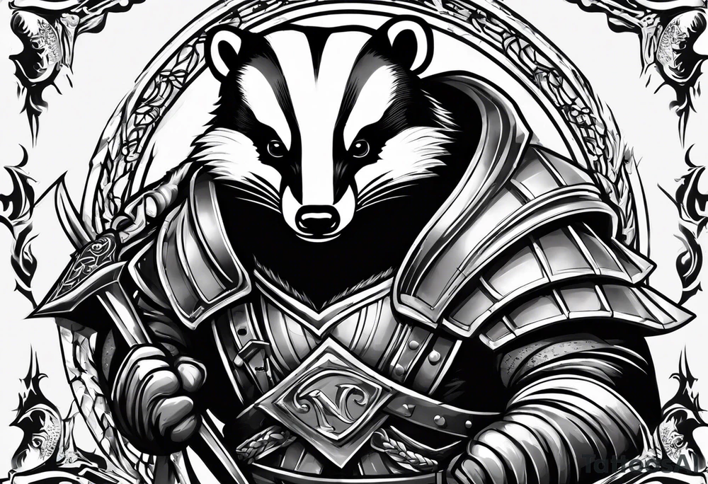 Draw me badger with aggressive full body show, killer face with cute smile, very long nails and he attacks like a Turkish gladiator to enemy and also he has very deadly looking. The only weapon is his braveness he fights with his nails. tattoo idea
