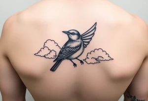 Kentucky bluebird with realistic clouds tattoo idea