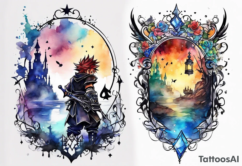 small
kingdom hearts
watercolour tattoo idea